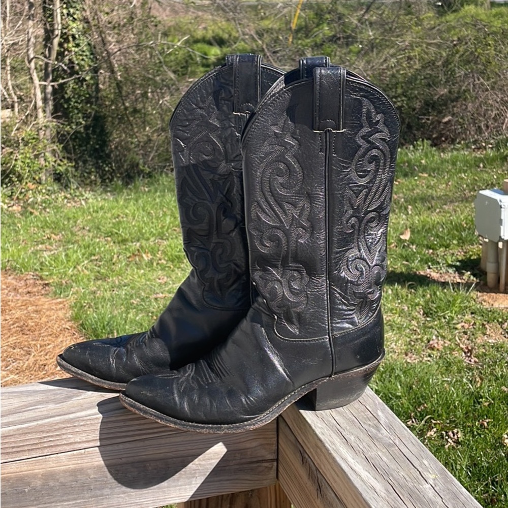 Justin black leather western cowboy boots women's size 8.5